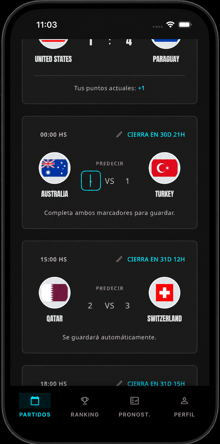 Vista previa móvil de pronósticos de la quiniela
